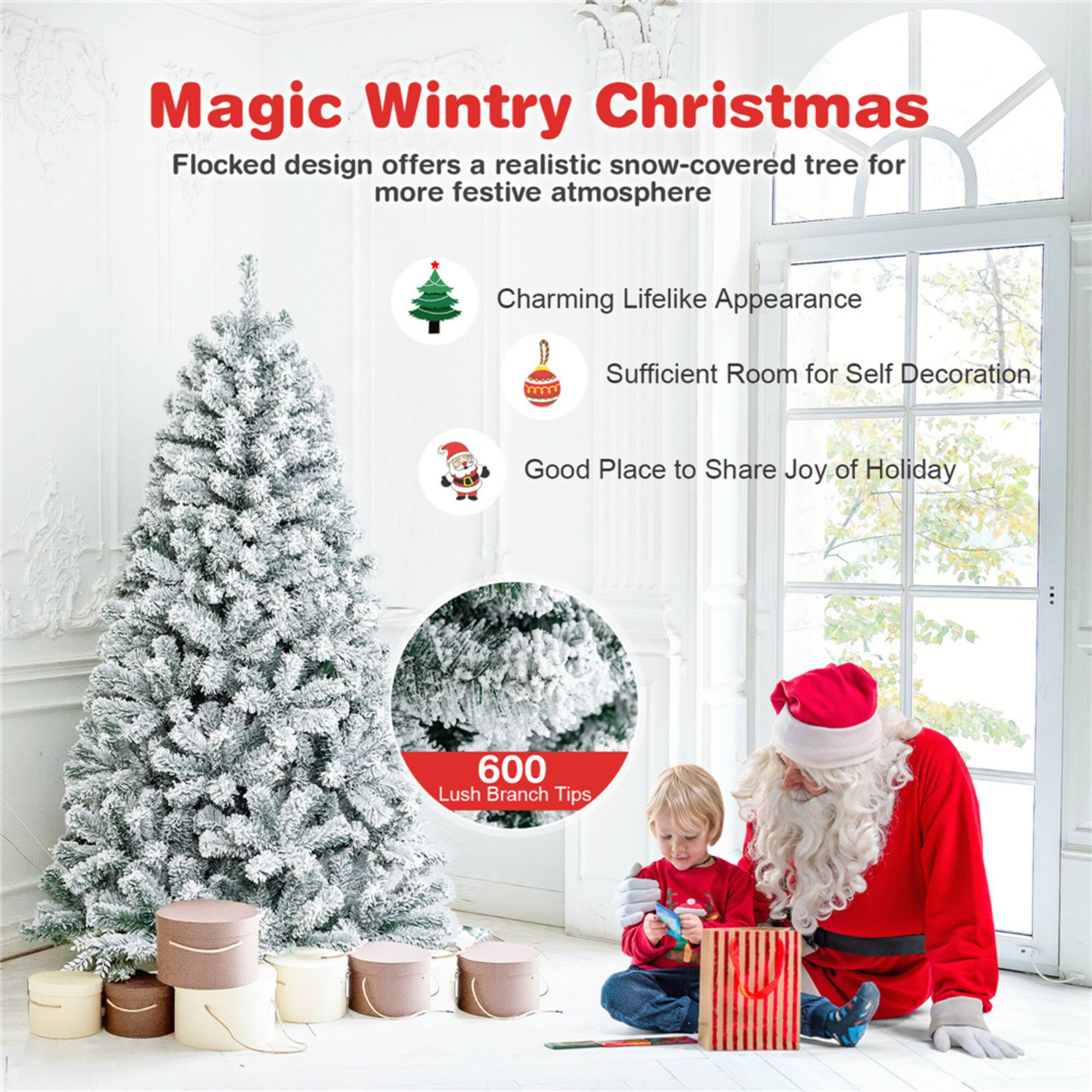Costway 6ft. Unlit Snow Flocked Hinged Artificial Christmas Tree